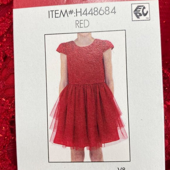 Rare Editions Girls Red Glitter Lace Tulle Dress With Cap Sleeves XL‎ 14-16  NWT - Picture 10 of 13